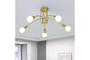 DAXGD Plafonnier Industriel, 5 Lumières Plafonnier en Métal,Doré lustre salon moderne, E27 Suspension luminaire plafonnier 60 CM pour Salon, Chambre, Cuisine, Bar, Café