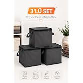 3&rsquo;l&uuml; Set Mini Hur&ccedil; Antrasit 25x25x25 cm Fermuarlı &Ccedil;orap Kazak Havlu Saklama Hurcu