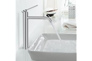 PHASAT Robinet de salle de bain, robinet d'évier à poser, robinet de lavabo haut, mitigeur monocommande PTMP01L