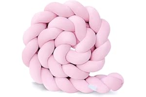 LOVEXIN Braided Cot Bumper, Braided Pillows Knotted Cot Bumper, Soft Comfortable Cotton Bed Set All Round Braided Protector, Braided Crib Knotted for Room Decor,pink,2m