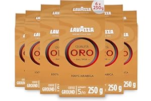 Lavazza, Qualità Oro, Ground Coffee, 6 Packs of 250 g, Ideal for Moka Pot, Filtered Coffee and French Press, with Aromatic Notes of Fruit and Flowers, 100% Arabica, Intensity 5/10, Medium Roast