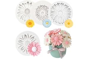 GHPKOTW 4 Stampi In Silicone Per Candele, Stampi Fiori Girasole Margherita, Stampi 3D Per Candele, Stampi In Silicone Per Versamenti, Per Fai Da Te, Candele, Sapone, Decorazione Domestica