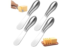QEEROYO 4 Pièces Couteaux à Beurre, Couteau à Crème, Couteau à Tartiner à Beurre, Épandeur de Fromage en Acier Inoxydable, Tartineurs en Acier Inoxydable, pour Couper ou Tartiner Beurre, Fromage, Confiture