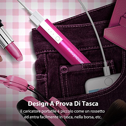 Caricabatterie Portatile RAVPower Luster 3350mAh (Caricatore Portatile, Batteria Esterna con Tecnologia iSmart) per iPhone, iPad, Samsung Galaxy, Smartphone e Tablet per tutte le Marche (Rosa)