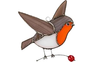 Beada Hanging Multicolor Birds on Wire High Stained Acrylic Suncatcher Window Panel Home Room Decor -Flaying Robin