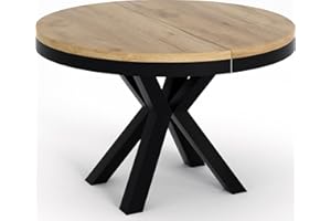 WFL GROUP Tavolo Da Pranzo Allungabile Rotondo - Tavolo In Stile Loft Con Gambe in Metallo Nero - Tavolo Stile Industriale Per Soggiorno - Salvaspazio - Rovere Craft - 120 cm
