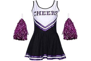 Ovender Vestido Cheerleader Disfraz Pompones Vestido Elegante Carnaval Navidad Halloween Mujer Adulto Cosplay Festival Fiesta Baile
