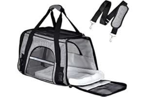 Queta Transportín para Perro, Gato y Conejo - Bolsa de Transporte para Viaje en Coche y Aeronave - Gris