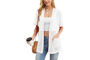 PrinStory Cardigans for Women Lightweight Short Sleeve Ladies Summer Cardigans with Pocket Causal Open Front V Neck Outerwear