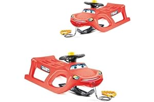 PROSPERPLAST Red sledge Happy Car Zigi-Zet wiith steering wheel and klaxon