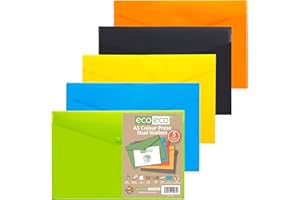 eco-eco A5 50% Riciclata Colorei Assortiti Bottone a Pressione Portafogli (Confezione di 5)