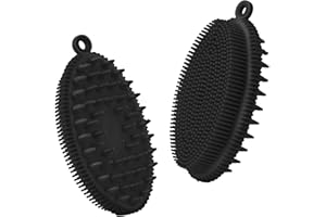 RamPula Silicone Body Scrubber, 2 in 1 Shower and Shampoo Scalp Massager Brush for Dry and Wet, Lathers Well, Stimulating Blood Circulation More Hygienic Than Loofah (Black)