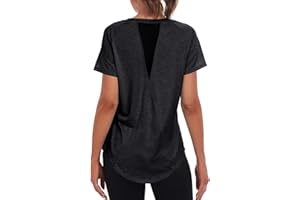 Jlowesun Women's Gym Shirts, Short Sleeve Lightweight Moisture Wicking Quick Dry Back Mesh Loose Fit Sports Tops for Ladies
