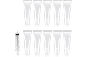 FAYAHAR 10 stycken, 15 ml små vätskebehållare, tomma läpprör med 5 ml sprutor, påfyllningsbara, små vätskebehållare, genomskinliga, läckagesäker, för läppglans, makeup