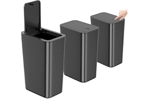 Kongming Mülleimer Bad 3 stück Mülleimer Küche Schmal, Badmülleimer 10L Abfalleimer mit Deckel Geruchsdicht für Küchen, Badezimmer, Büro, Wohnzimmer, Schlafzimmer, WC (Mülleimer Schwarz)