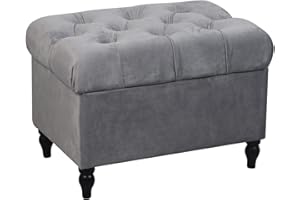 HomeHarmony®Velvet Ottoman Chair Storage Stool Seat Footrest Footstool With Rustic Look Feet (Silver)