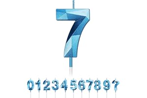 TSLINC Geburtstag Nummer Kerzen, 3D Diamant Form Kuchen Kerzen Zahl 0 1 2 3 4 5 6 7 8 9 Glitzer Kuchen Topper Dekoration für Hochzeit Geburtstag Jubiläum Feier Abschluss, Gold (Blau, 7)