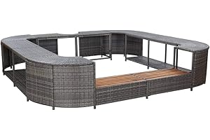 KOIECETA Whirlpool Umrandung mit 2 hölzernen Spa-Stufen Spa Poolumrandung für Schwimmbecken Quadratisch Grau 268x268x55cm Poly Rattan