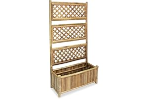 vidaXL Garten Hochbeet mit Spalier Gartenspalier Blumenkasten Rankkasten Rankgitter Rankhilfe Blumenkübel Pflanzkasten Bambus 70cm