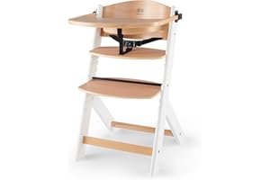 Kinderkraft Krzesełko do karmienia ENOCK 3w1, Drewniane krzesło dla starszaka, Regulowana wysokość siedziska, Zdejmowana tacka, Regulacja podnóżka, Pasy bezpieczeństwa, od 6 miesięcy do 10 lat, Biały