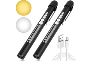 Flintronic Stylo Infirmiere, Rechargeable LED Stylo Lumière Médicale, Lumière Chaude et Blanche, Stylo Lampe Médicale, Lampe Diagnostic avec Jauge Pupille et Clip pour Infirmières Médecins EMT Urgence