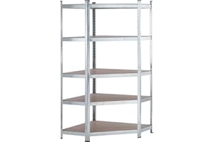 THINIA HOME - Estantería Esquinera Modular Gris 5 Baldas Ajustables 180x90x40x70,5cm 875Kg