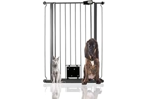 Bettacare Cancelletto per Animali con Gattaiola Bloccabile, 75cm - 84cm, Grigio Ardesia, Altezza di 104cm, Barriera di Sicurezza Extra Alta per Cani con Gattaiola