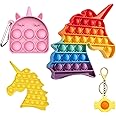 4 Pack Pop It Pop Its Rainbow Pop Fidget Toys Poppet Push Pop Bubble Fidget Popping Sensory Toy for Kids and Adults, Fidget Popper Stress Relief Fidget - Pop It Unicorn Big Game Girls Poppit Gifts