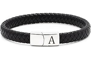 TOLOWOBK Lederarmband Herren Armband mit Buchstaben Gravur A-Z Buchstabe Armband Männer Schwarz Geflochten Leder Armbänder mit Magnetverschluss Weihnachtsgeschenke Geburtstag Geschenke für Männer
