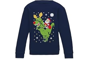 Green Turtle Sudadera para niños - Regalo Navidad Niños Jersey Navidad Niños Niñas - Papa Noel en Dinosaurio T-Rex