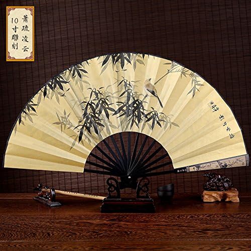 GUYOUYY Folding Fan/Hangzhou Silk Folding Fan/Male Fan Chinese Style Featured Gift White Fan Painting Imitation Ebony Hand-painted Calligraphy Fan,13 inch sculpture Xiao Shu Ling Yun