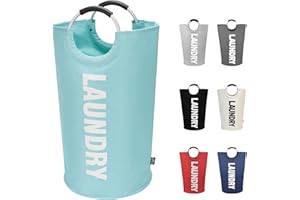 DOKEHOM 90L Cesta de Ropa Grande, Bolsa de Lavandería Plegable, Cesto Alto y Autoportante Para Ropa, Cesto de Lavado Plegable (Azul Claro)