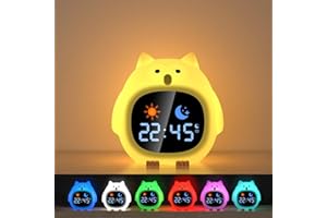 Zhwidnerso Toddler Sleep Training Clock with RGB Night Lights, Rechargeable Kids Alarm Clock, Sunrise Alarm Clock with 6 White Noise Sounds, Alarm Clocks Bedside for Toddler, Boys, Girls