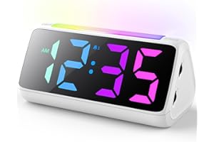 NETZU Wecker Digital, Digitaler Wecker Kinder mit Licht, Bunter LED Anzeige, 0-100% Helligkeitsdimmer, 2 Alarme, Snooze, 3 Wecklautstärke, USB Ladeanschluss, Kinderwecker für Schlafzimmer Jungen Mädchen