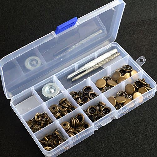 Antique Brass 15mm 30 Completed Sets Poppers Snap Fasteners Longer Post For Thickness Leather Craft Tent Clothing Jackets Jeans with Die Punch Tool Set Kit in Storage Box