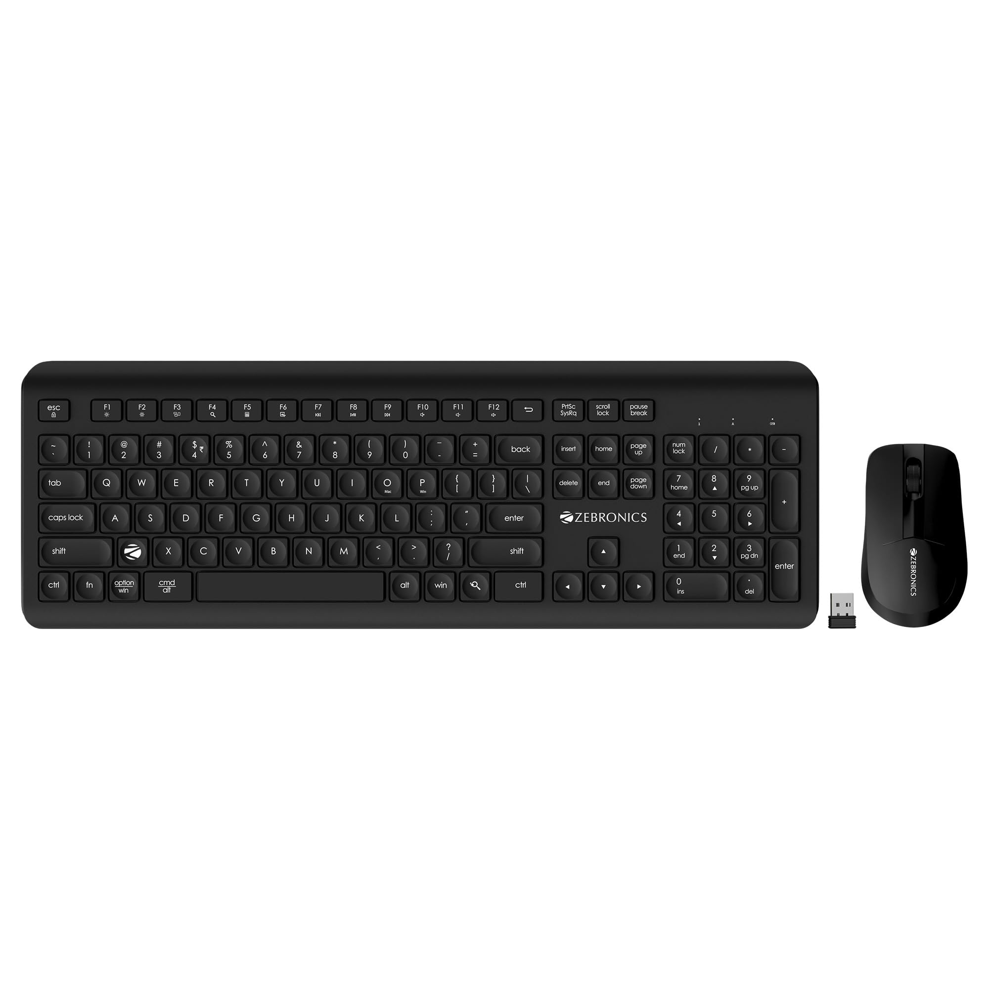 ZEBRONICS Companion 203, 2.4GHz Wireless Keyboard & Mouse Combo, Copilot AI Key, 12 Multimedia Keys, 1600 DPI Mouse, Silent Operation, High Precision Sensor, for Windows & Mac (Black)