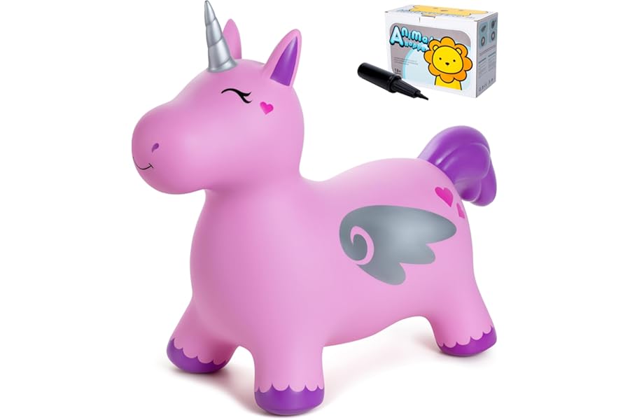 Vastoy Animal Hopper for Kids 2-6 Years, Bouncy Unicorn, Ride-On Toy with Hand Pump, Inflatable Unicorn for Indoor Outdoor Play Develops Balance & Strength (Purple Unicorn)