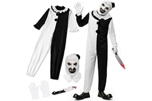 Art the Clown Costume Adult Men, Halloween Terrifier Kostym — Clown Jumpsuit i Svart och Vitt, Rekommenderad Längd 155–190 cm