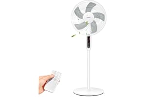LeaderPro Ventilateur sur Pied Silencieux, Ventilateur Oscillant à 85° avec Télécommande, 3 Vitesses, 3 Modes, Affichage LED, Minuterie 7H, Puissant 45W