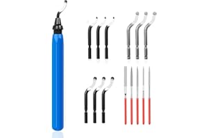 Amfrpar Entgrater Metallgriff Handentgrater mit 9 Stück Ersatzklingen und 5 Diamant-Feilen Entgratungswerkzeug für 3D Drucker Kunststoff Metall Aluminium Kupfer Edelstahl