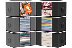 OFFSHIFTER Storage Bags - 90L - 6Pack (3 black and 3 grey), with Clear Window and Strong Zip, Reinforced Carry Handles, Collapsible when not in Use, Large Capacity to Help Save Space