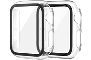 EDIMENS 2 Pack Hard PC Case Compatible with Apple Watch 40mm Series 6 / SE / 5/4 Women Men, Overall PC Case Slim Tempered Glass Screen Protector Protective Cover for Apple iWatch 40mm SE Clear