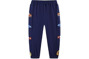 Langubaby Pantaloni per Ragazzi Bambino 100% Cotone con Tasche Dinosauro Escavatore Squalo Taglia 1-7 Anni