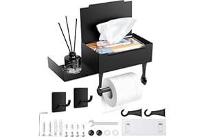 Porte Papier Toilette, aceyoon 3 en 1 Devidoir Papier Toilette Mural Auto-adhésif avec Étagère et Boîte à Lingettes Humides,Rouleau Papier Toilette en Acier Inoxydable pour Salle de Bain et WC (Noir)