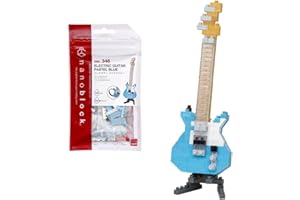 Bandai - Nanoblock - Guitare électrique bleue - Mini figurine en briques - Jeu de construction - Kit construction figurines instruments de musique guitare en pixel - NBC346