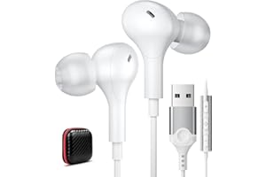 ACAGET USB Earphones with Microphone, Magnetic USB A Headset Earbud for PC Laptop Lightweight Computer Headphone White with Audio Controls & Mute Function for Dell Laptop for Surface Online Zoom