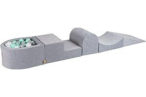 MEOWBABY Schaumstoff Bausteine Kinder - Bausteine XXL aus Schaumstoff mit Bällebad und 100 Bälle für Kinder - Baby Softbausteine zum Klettern, Samt, Hellgrau