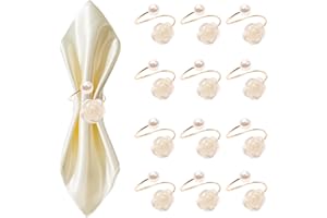 Oenothera Napkin Rings Set of 12, Pearl Napkin Rings, Alloy Napkin Ring Holder, Household Napkin Buckle for Wedding Party Family Gathering Table Decorations