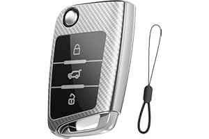 Teenpull Key Case for VW, Skoda, Seat, Car Key Cover for Golf 7 Polo Tiguan MK7 T-ROC Kodiaq Octavia Leon Ateca Arona, with Key Fob Car Accessories (C-Silver)