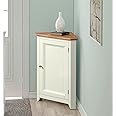 Hallowood Furniture Clifton Off White Painted Compact Corner Display Unit with Light Oak Top, Wooden Corner Cupboard, Small Storage Cabinet, Corner Units for Living Room & Kitchen